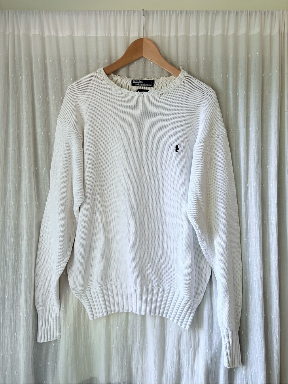 Vintage Polo by Ralph Lauren Men's White Crewneck Cotton Knit Sweater
